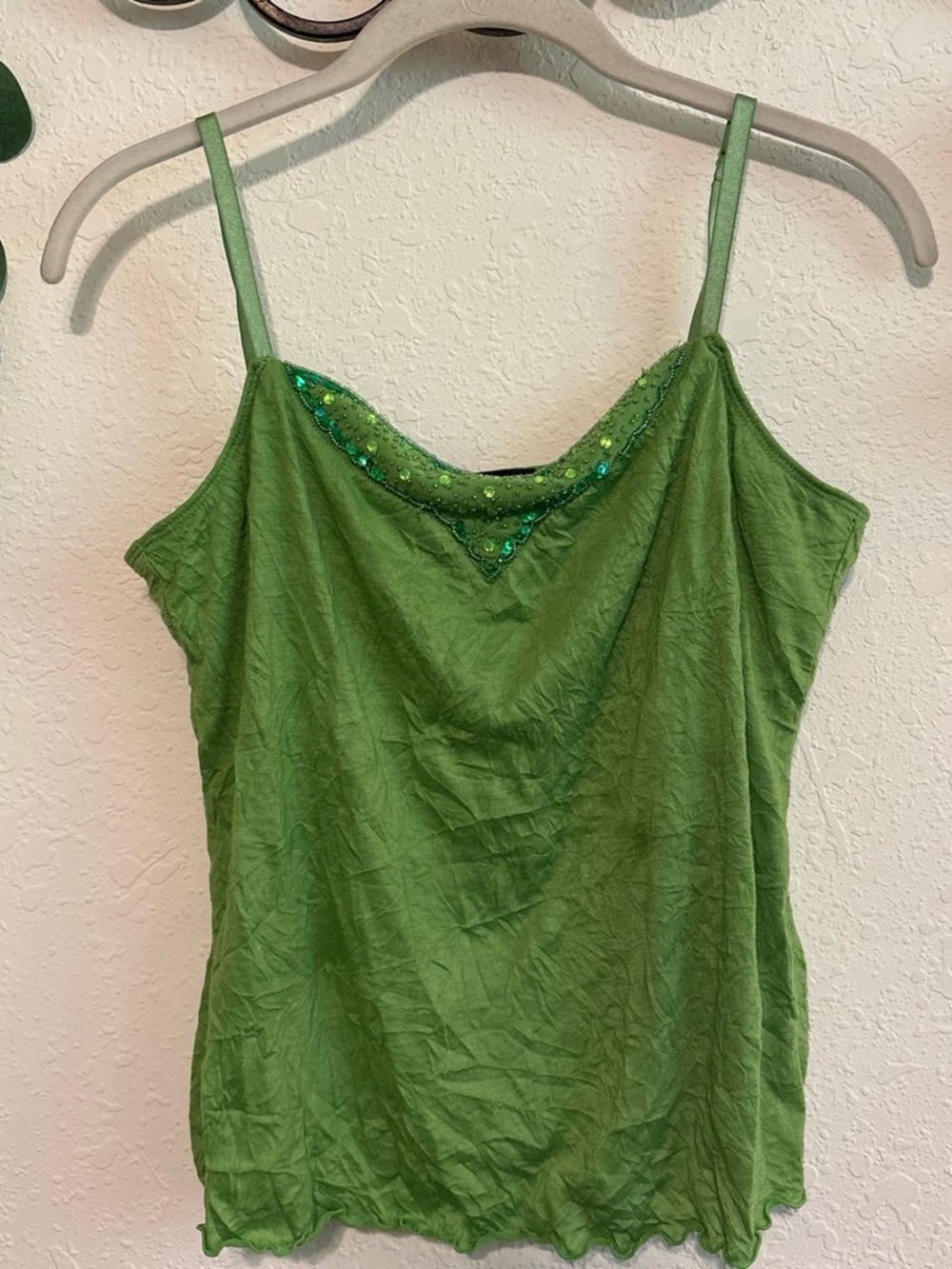 Y2K Green Fairy-core Beaded Sequined Cami Top💕